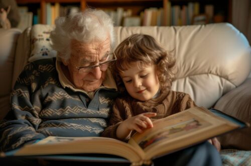 great grandfather reads book to child