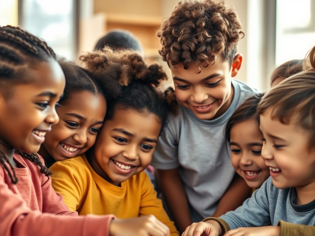 when children fight get them to work together. Children all look at a star chart