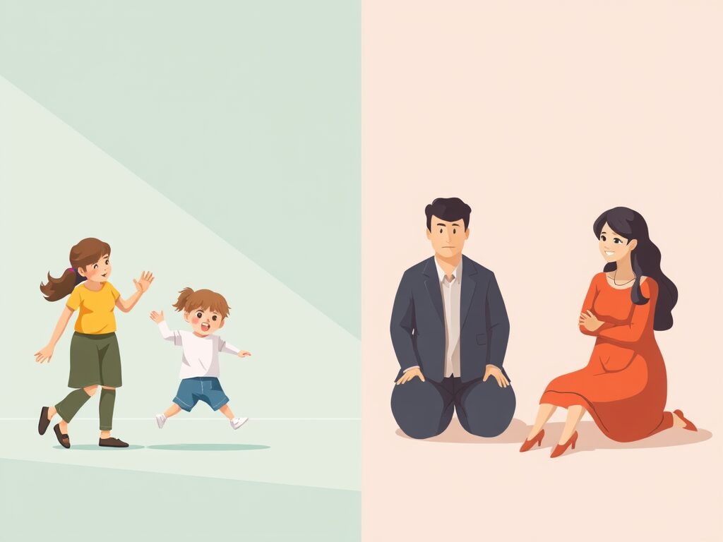 What parent style is best? Parents look at their two children